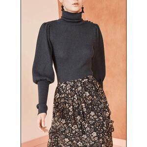 Ulla Johnson Brynn Puff Sleeve Turtleneck Small Gray Alpaca Silk Blend Buttons